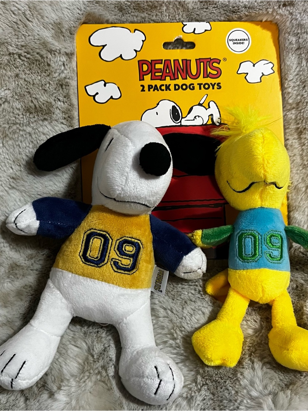 2 Pack Peanuts Snoopy Woodstock Plush Dog Toys Squeaker
